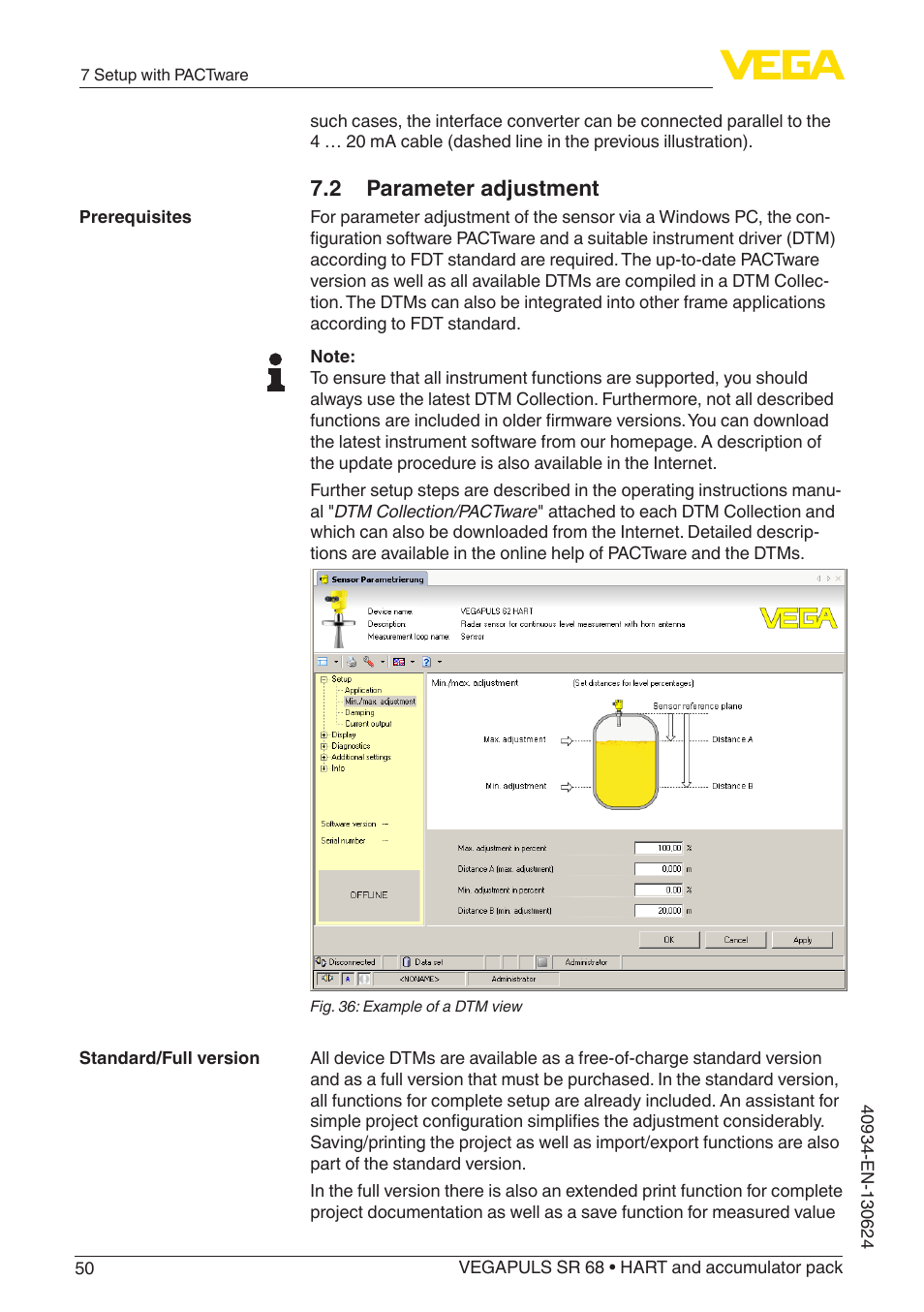 2 parameter adjustment | VEGA VEGAPULS SR 68 HART and accumulator pack User Manual | Page 50 / 76
