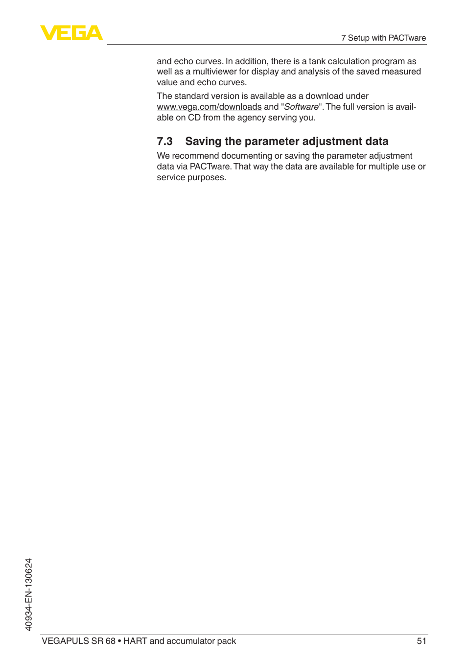 3 saving the parameter adjustment data | VEGA VEGAPULS SR 68 HART and accumulator pack User Manual | Page 51 / 76