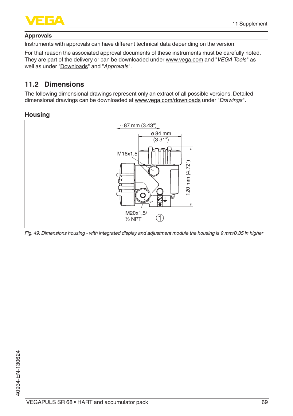 2 dimensions | VEGA VEGAPULS SR 68 HART and accumulator pack User Manual | Page 69 / 76