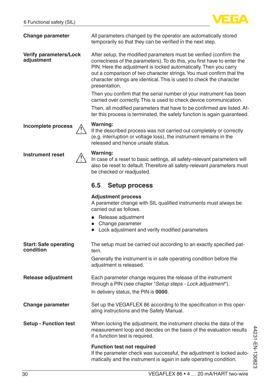 5 setup process | VEGA VEGAFLEX 86 4 … 20 mA_HART two-wire Coax probe With SIL qualification User Manual | Page 30 / 92