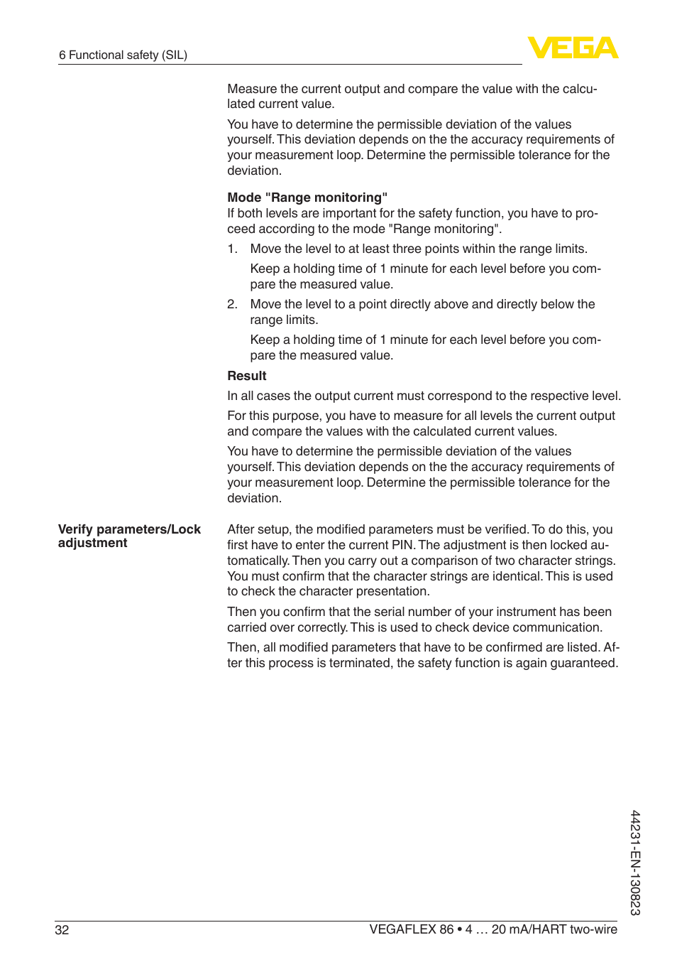 VEGA VEGAFLEX 86 4 … 20 mA_HART two-wire Coax probe With SIL qualification User Manual | Page 32 / 92