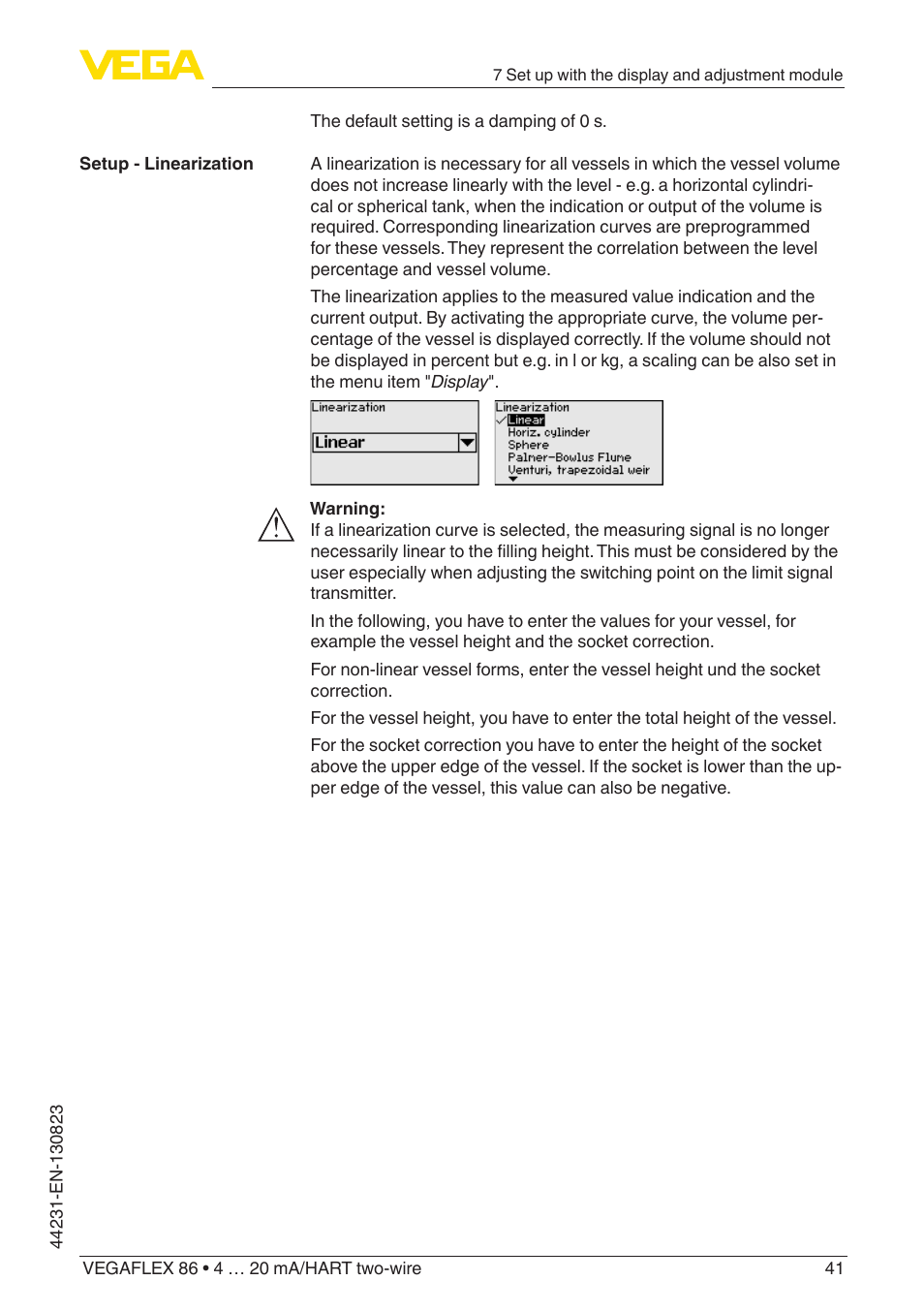 VEGA VEGAFLEX 86 4 … 20 mA_HART two-wire Coax probe With SIL qualification User Manual | Page 41 / 92