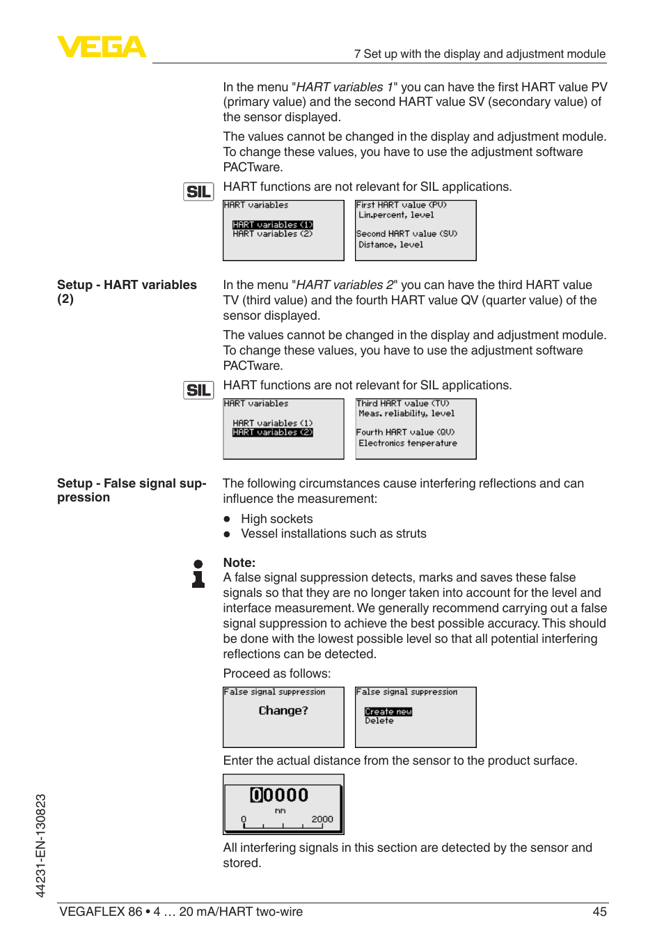 VEGA VEGAFLEX 86 4 … 20 mA_HART two-wire Coax probe With SIL qualification User Manual | Page 45 / 92