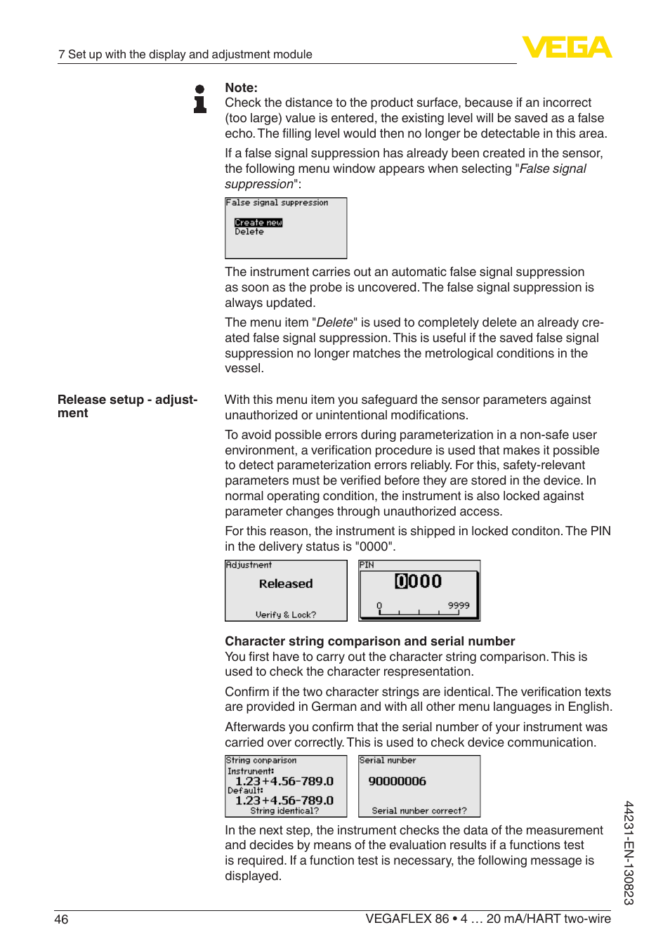 VEGA VEGAFLEX 86 4 … 20 mA_HART two-wire Coax probe With SIL qualification User Manual | Page 46 / 92