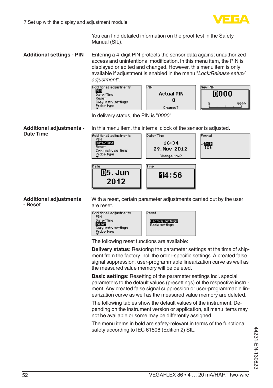 VEGA VEGAFLEX 86 4 … 20 mA_HART two-wire Coax probe With SIL qualification User Manual | Page 52 / 92