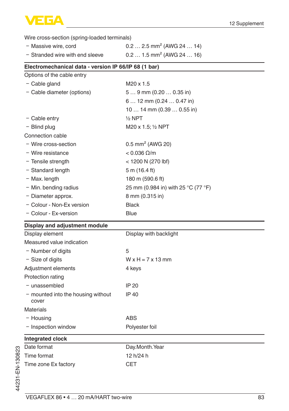 VEGA VEGAFLEX 86 4 … 20 mA_HART two-wire Coax probe With SIL qualification User Manual | Page 83 / 92