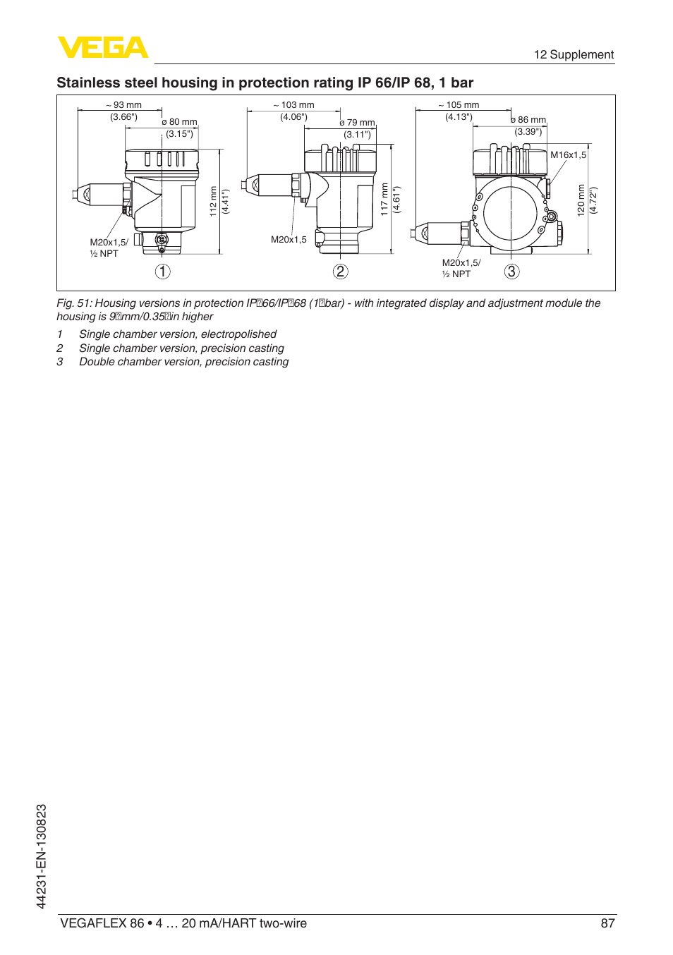 VEGA VEGAFLEX 86 4 … 20 mA_HART two-wire Coax probe With SIL qualification User Manual | Page 87 / 92