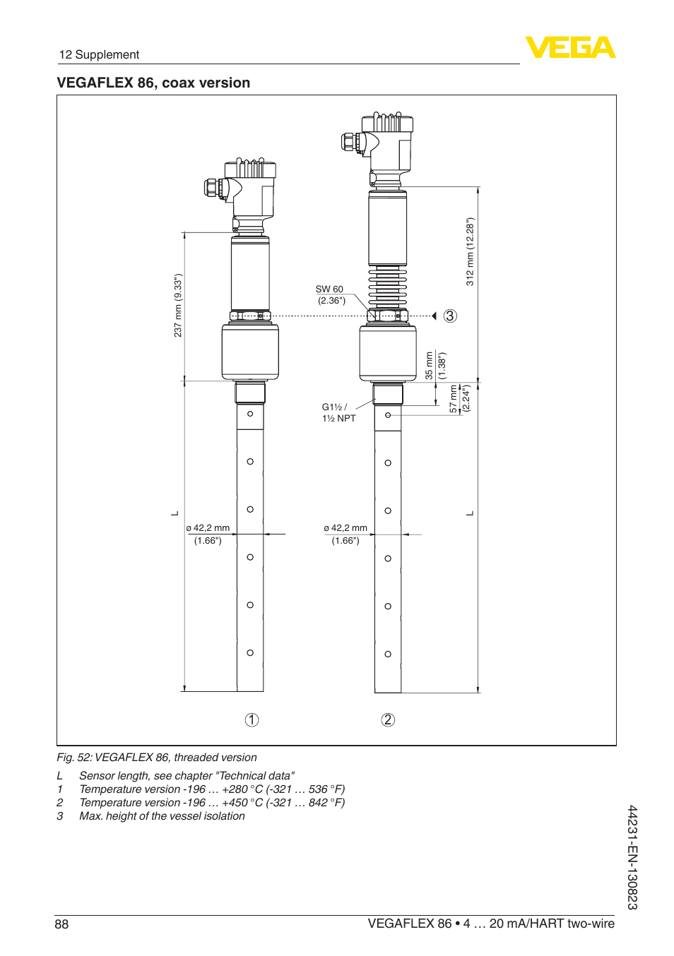 Vegaflex 86, coax version | VEGA VEGAFLEX 86 4 … 20 mA_HART two-wire Coax probe With SIL qualification User Manual | Page 88 / 92