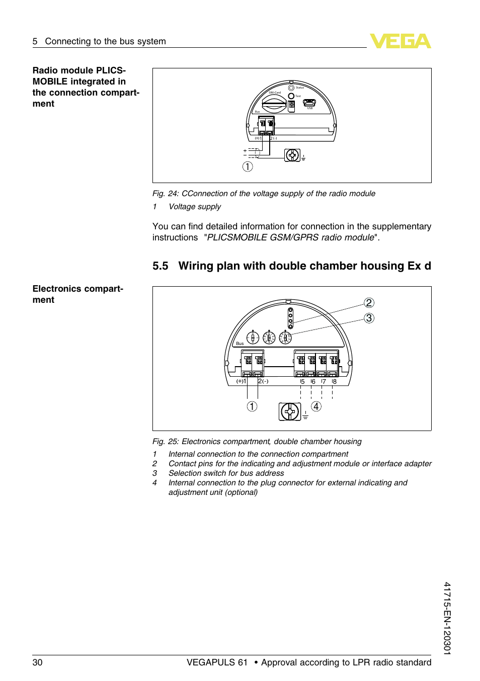 5 wiring plan with double chamber housing exd, 5 wiring plan with double chamber housing ex d | VEGA VEGAPULS 61 (≥ 2.0.0 - ≥ 4.0.0) Profibus PA Approval according to LPR radio standard User Manual | Page 30 / 92