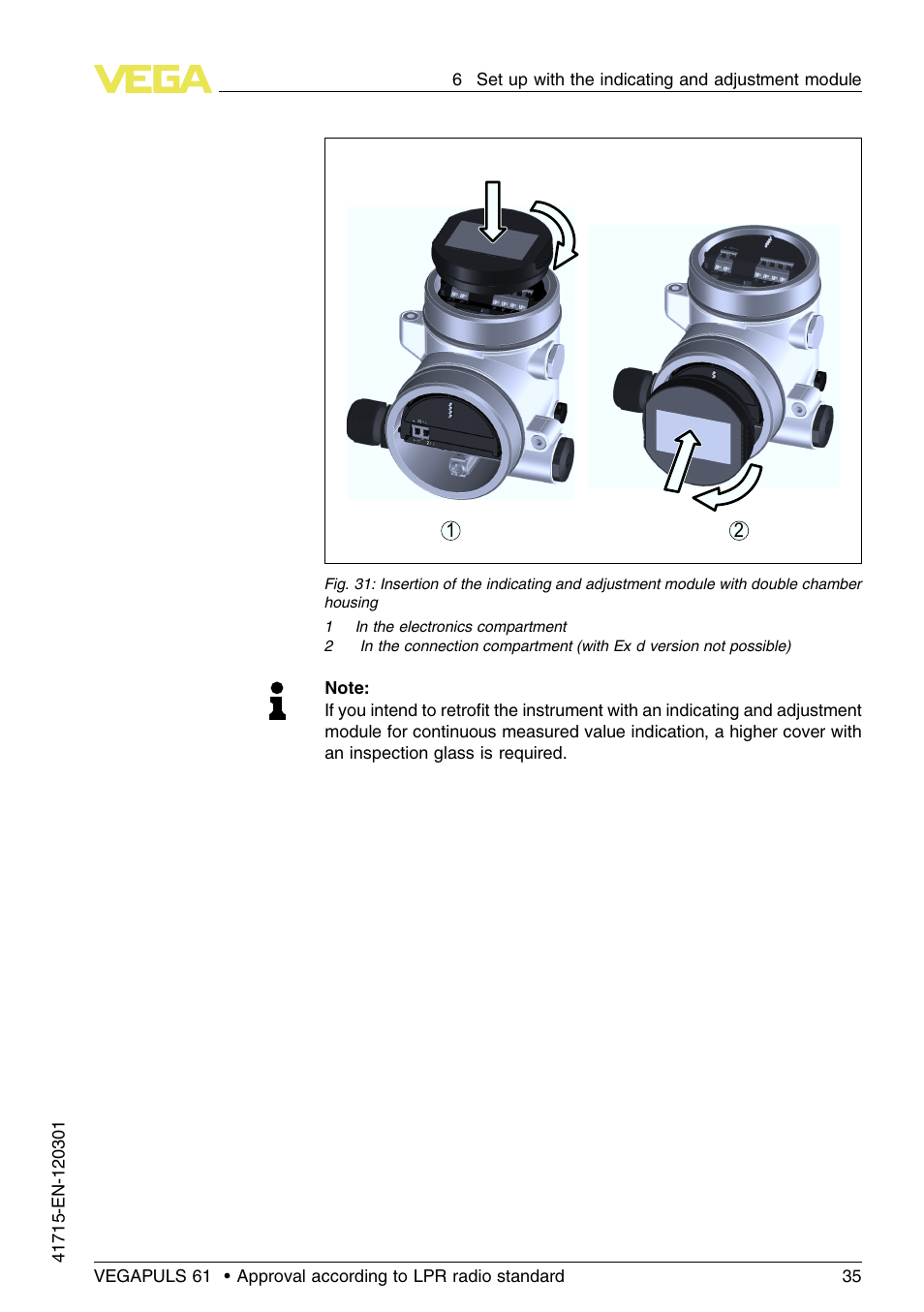 VEGA VEGAPULS 61 (≥ 2.0.0 - ≥ 4.0.0) Profibus PA Approval according to LPR radio standard User Manual | Page 35 / 92