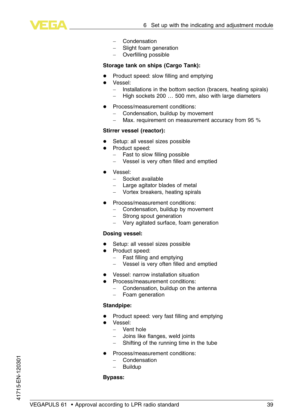 VEGA VEGAPULS 61 (≥ 2.0.0 - ≥ 4.0.0) Profibus PA Approval according to LPR radio standard User Manual | Page 39 / 92