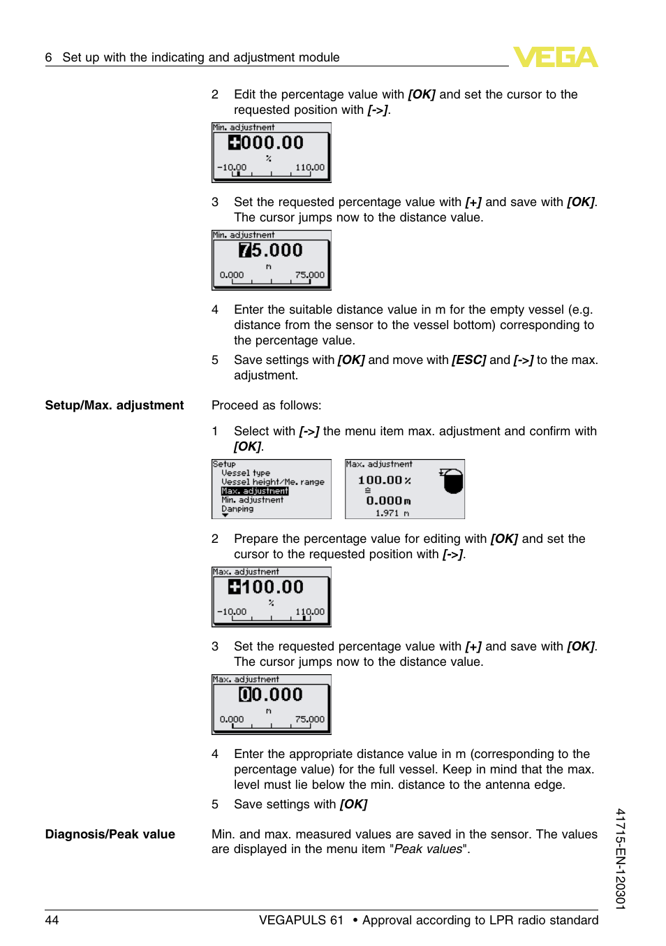 VEGA VEGAPULS 61 (≥ 2.0.0 - ≥ 4.0.0) Profibus PA Approval according to LPR radio standard User Manual | Page 44 / 92