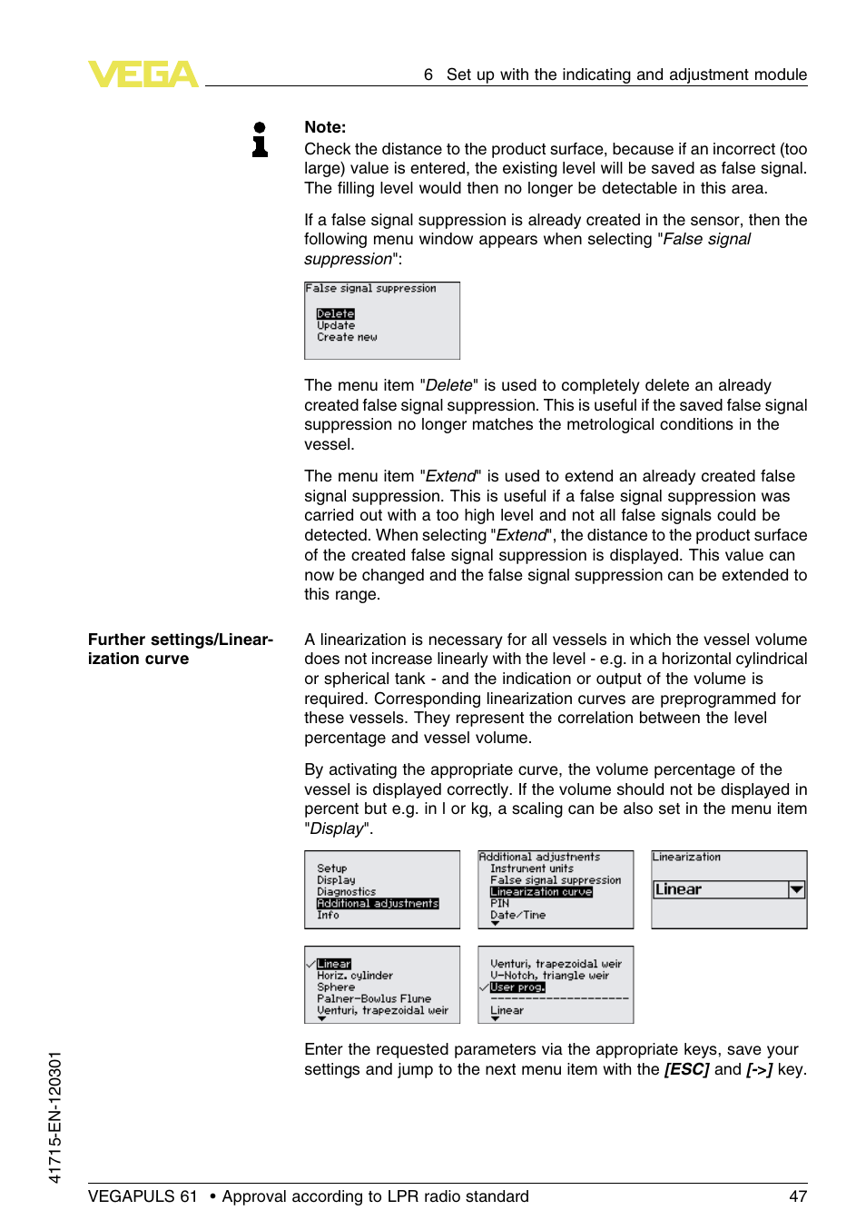 VEGA VEGAPULS 61 (≥ 2.0.0 - ≥ 4.0.0) Profibus PA Approval according to LPR radio standard User Manual | Page 47 / 92