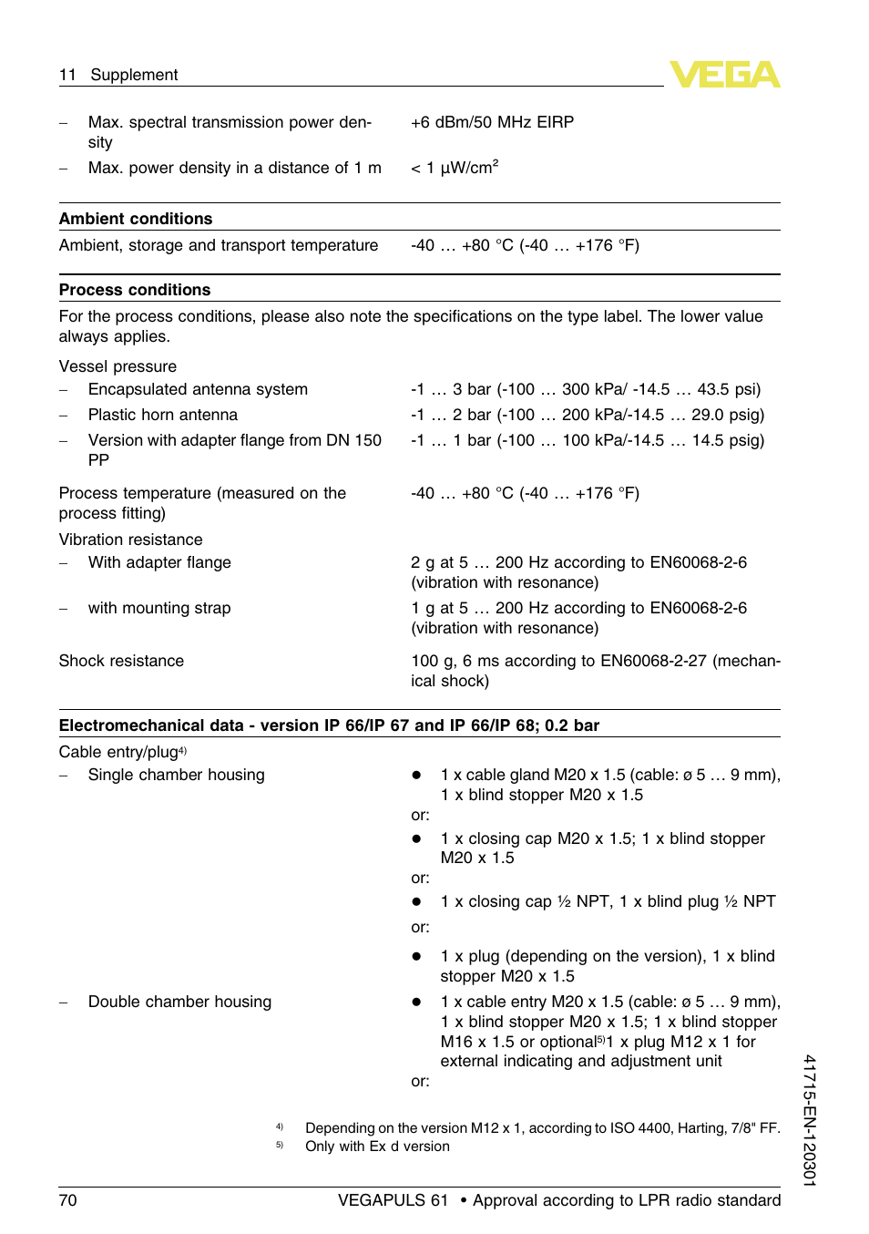 VEGA VEGAPULS 61 (≥ 2.0.0 - ≥ 4.0.0) Profibus PA Approval according to LPR radio standard User Manual | Page 70 / 92