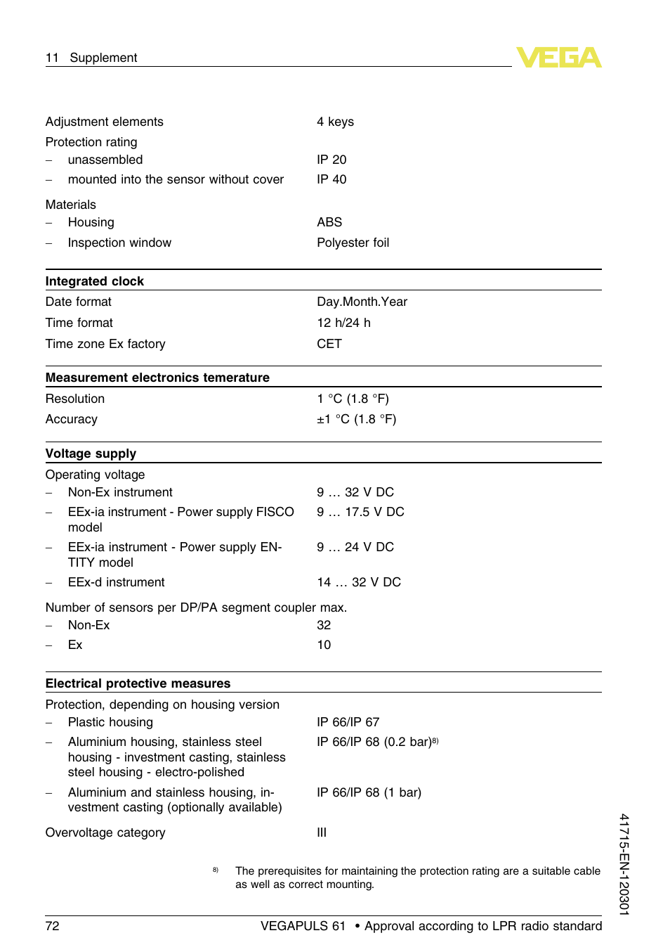 VEGA VEGAPULS 61 (≥ 2.0.0 - ≥ 4.0.0) Profibus PA Approval according to LPR radio standard User Manual | Page 72 / 92