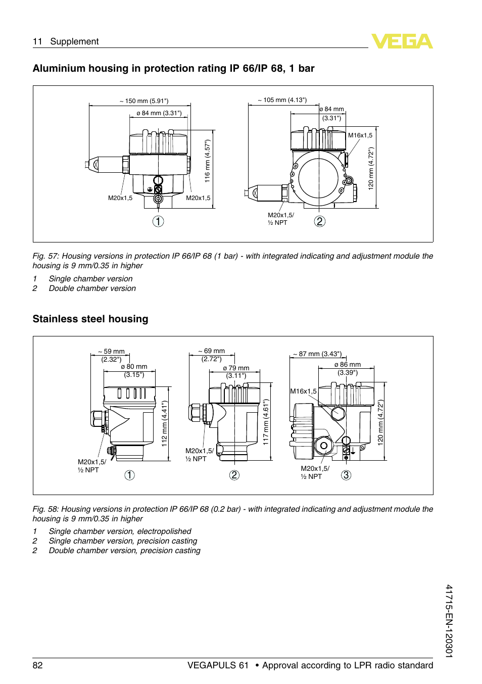 Stainless steel housing | VEGA VEGAPULS 61 (≥ 2.0.0 - ≥ 4.0.0) Profibus PA Approval according to LPR radio standard User Manual | Page 82 / 92