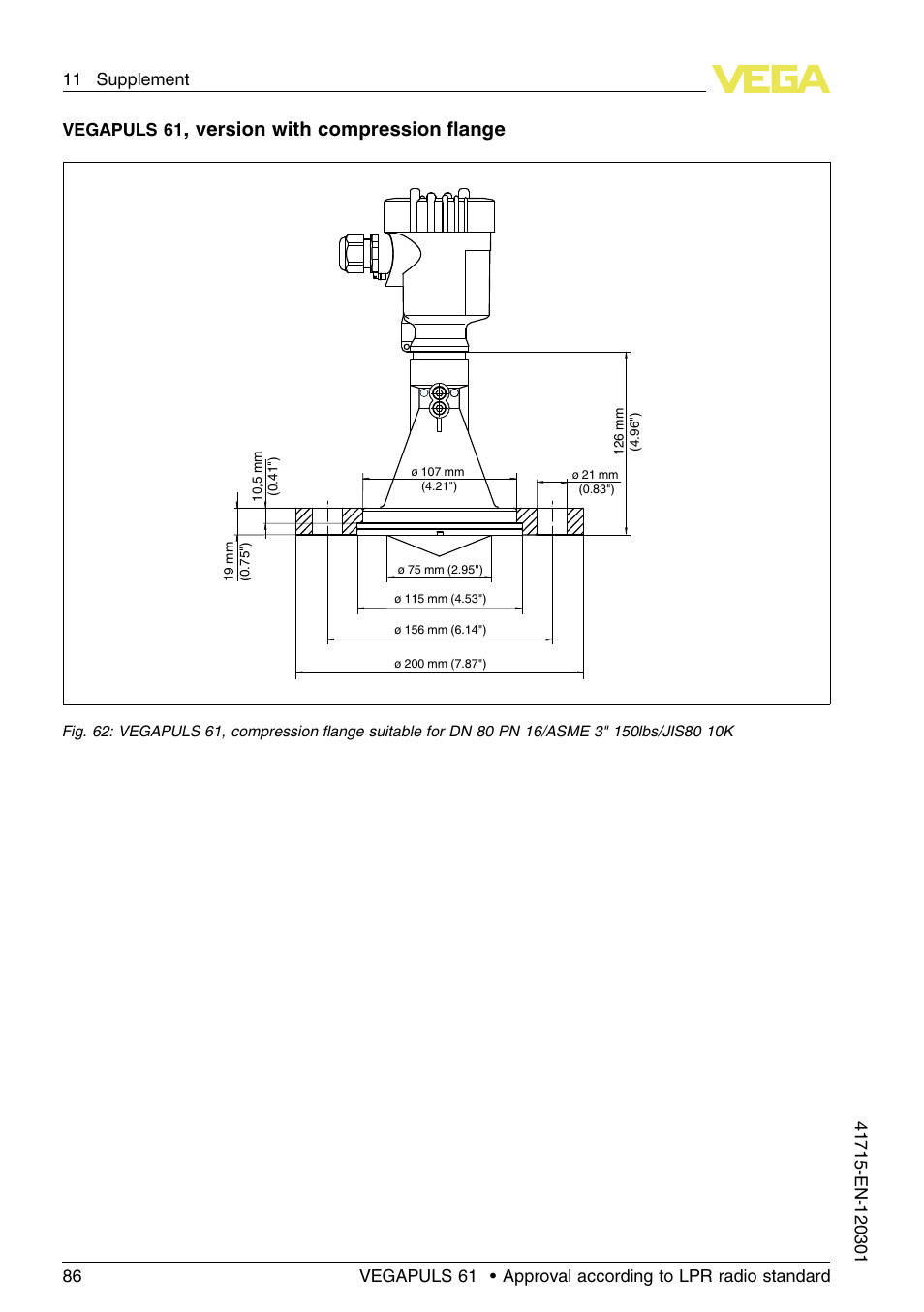 Version with compression ﬂange, Vegapuls 61 | VEGA VEGAPULS 61 (≥ 2.0.0 - ≥ 4.0.0) Profibus PA Approval according to LPR radio standard User Manual | Page 86 / 92