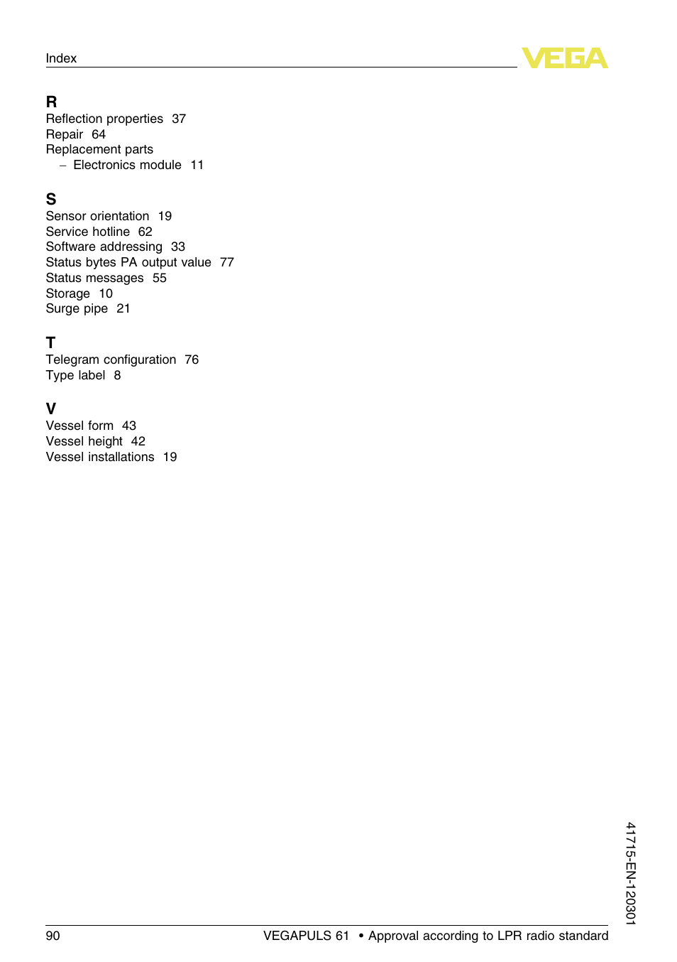 VEGA VEGAPULS 61 (≥ 2.0.0 - ≥ 4.0.0) Profibus PA Approval according to LPR radio standard User Manual | Page 90 / 92