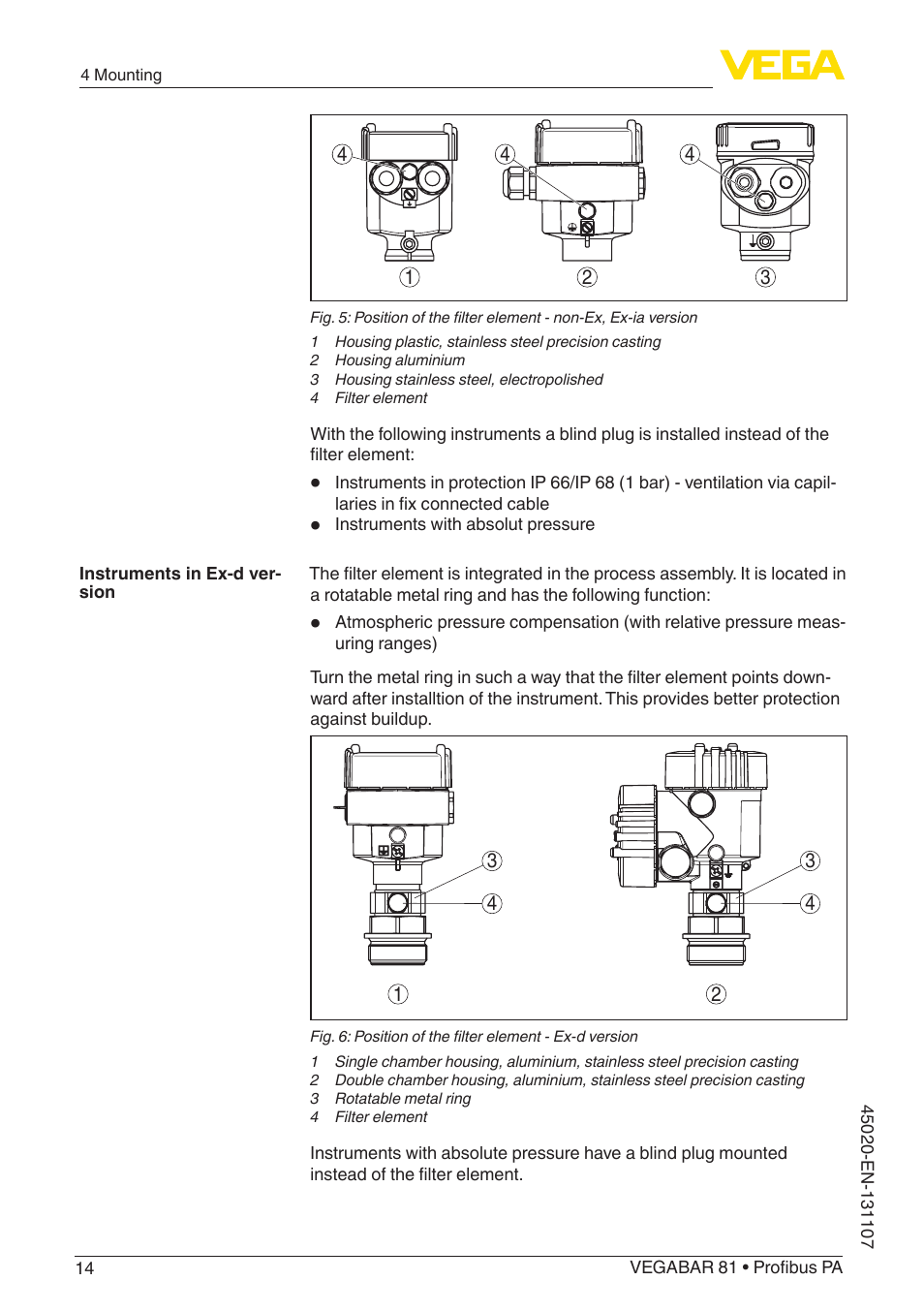 VEGA VEGABAR 81 Profibus PA - Operating Instructions User Manual | Page 14 / 84