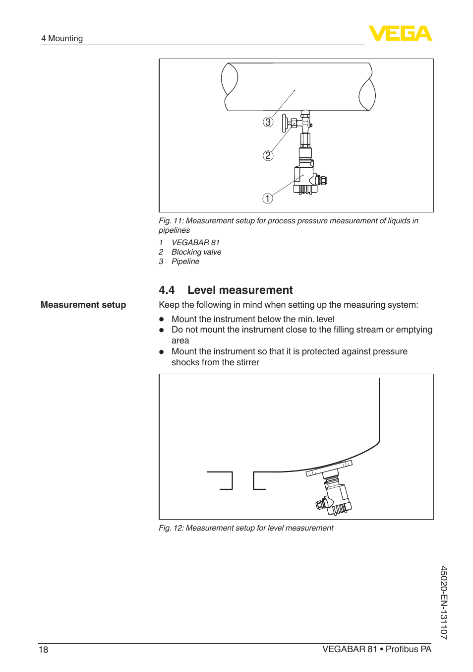 4 level measurement | VEGA VEGABAR 81 Profibus PA - Operating Instructions User Manual | Page 18 / 84