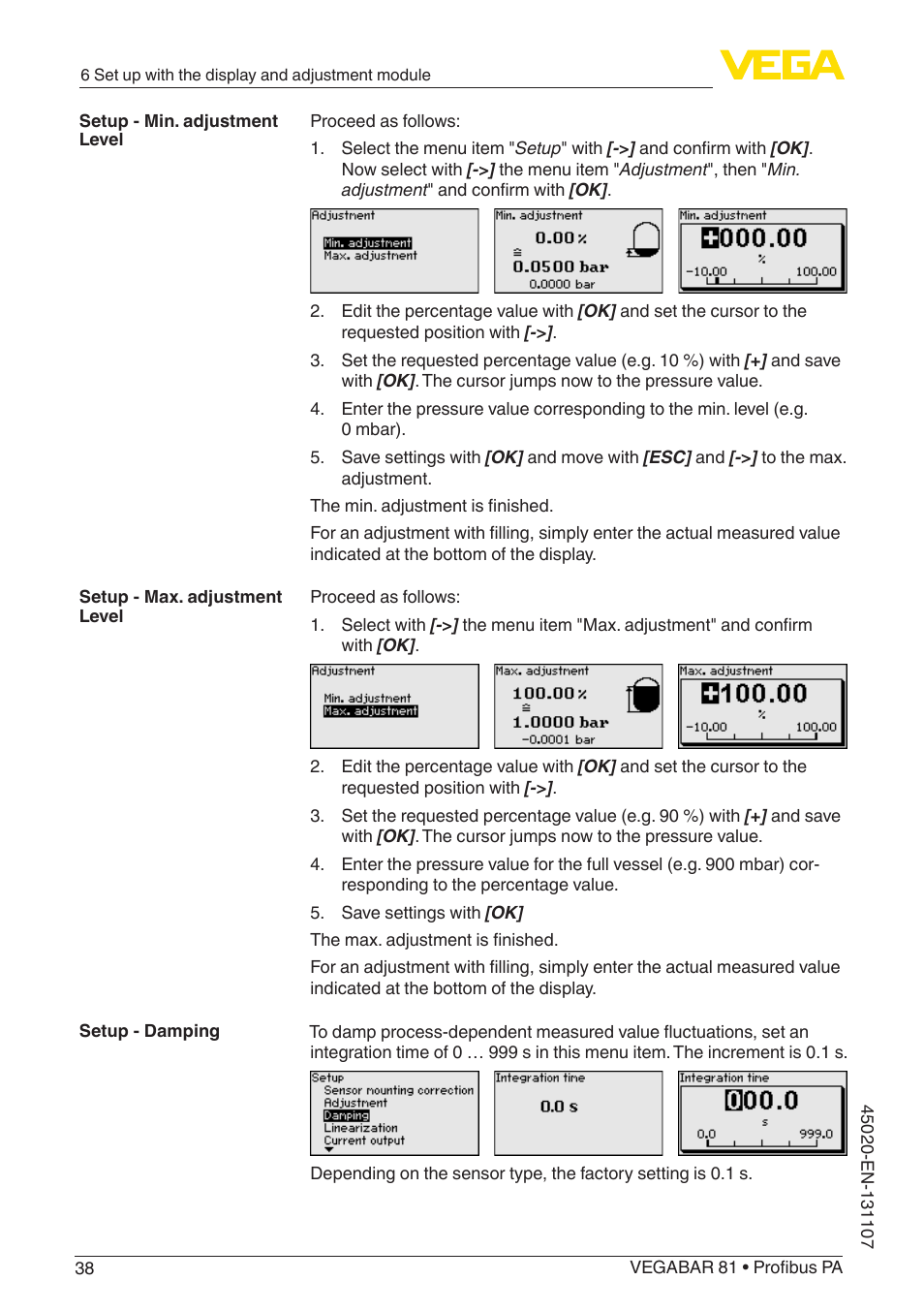 VEGA VEGABAR 81 Profibus PA - Operating Instructions User Manual | Page 38 / 84