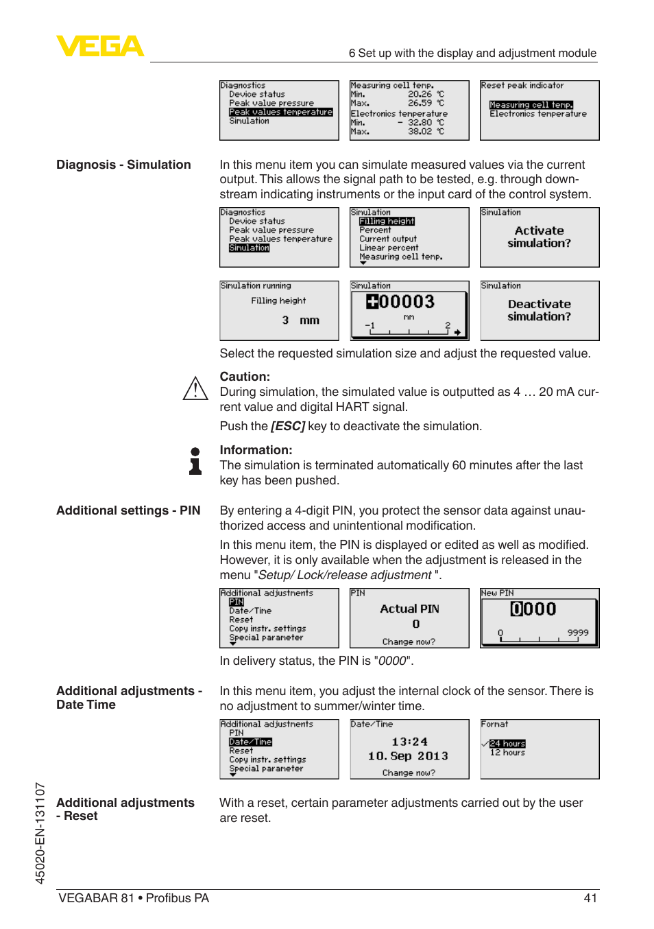 VEGA VEGABAR 81 Profibus PA - Operating Instructions User Manual | Page 41 / 84