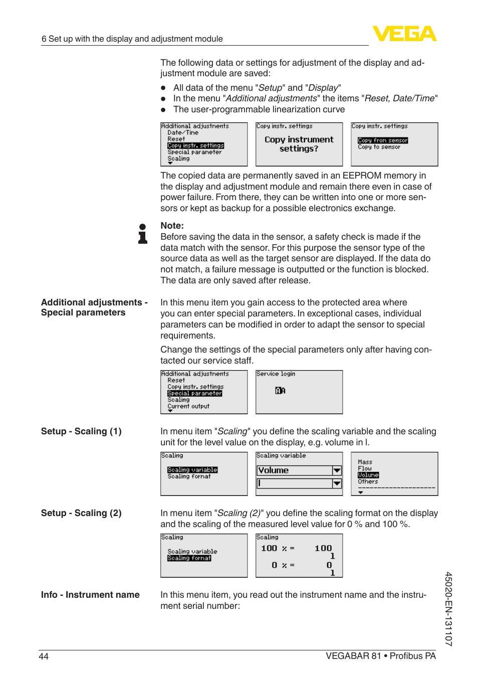 VEGA VEGABAR 81 Profibus PA - Operating Instructions User Manual | Page 44 / 84