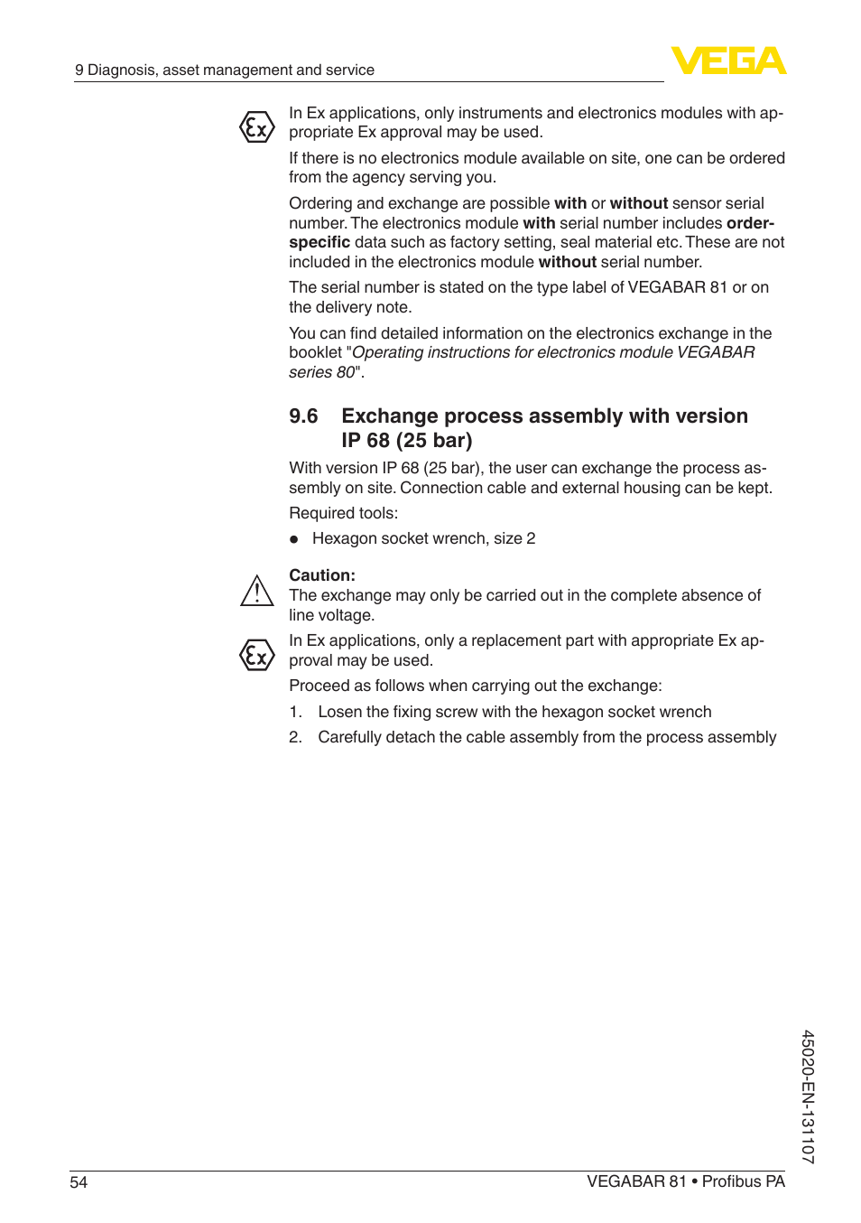VEGA VEGABAR 81 Profibus PA - Operating Instructions User Manual | Page 54 / 84