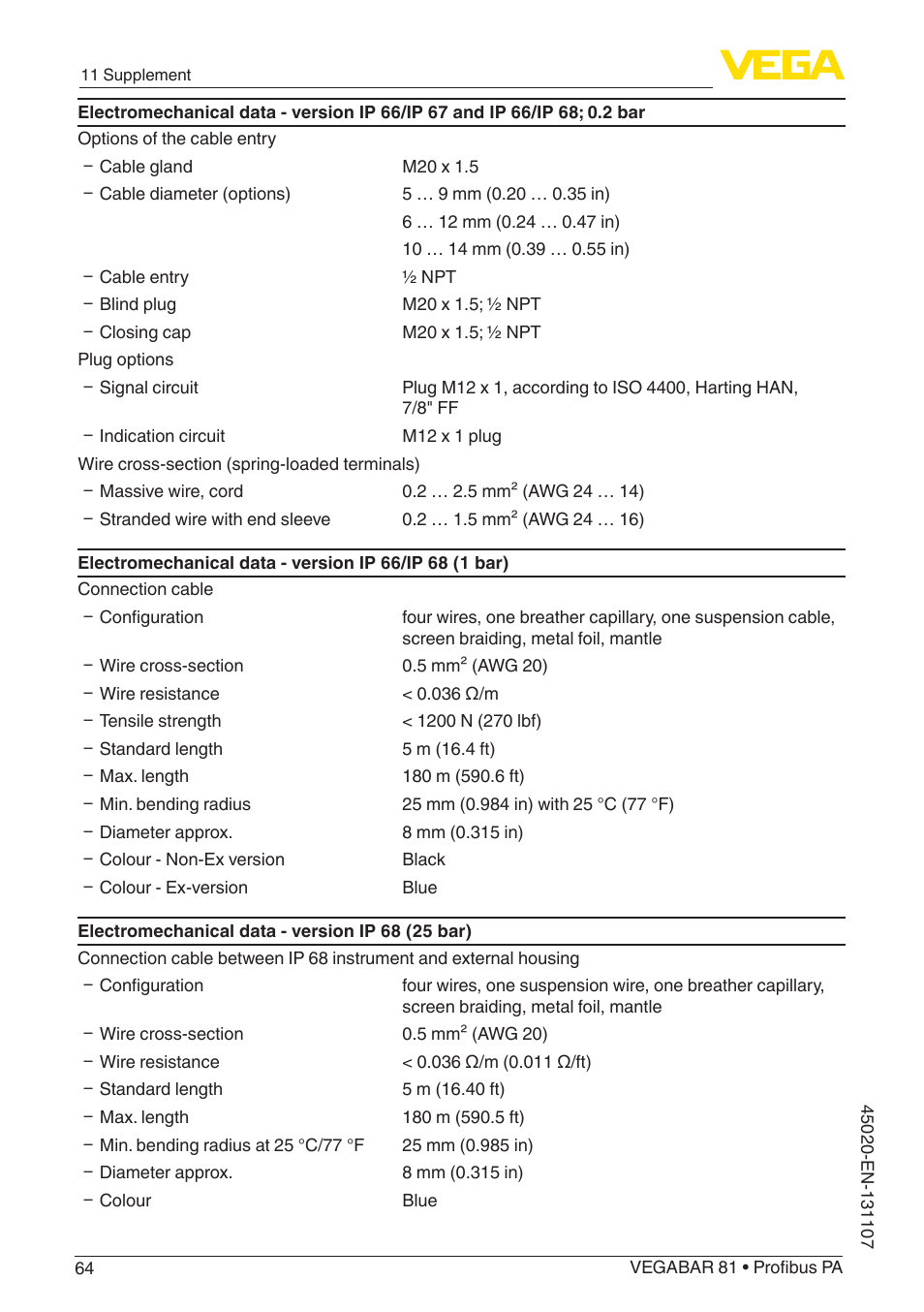 VEGA VEGABAR 81 Profibus PA - Operating Instructions User Manual | Page 64 / 84
