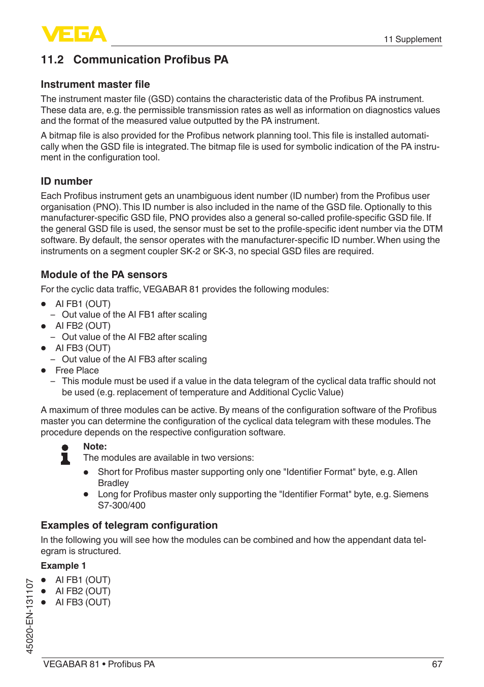 2 communication profibus pa | VEGA VEGABAR 81 Profibus PA - Operating Instructions User Manual | Page 67 / 84