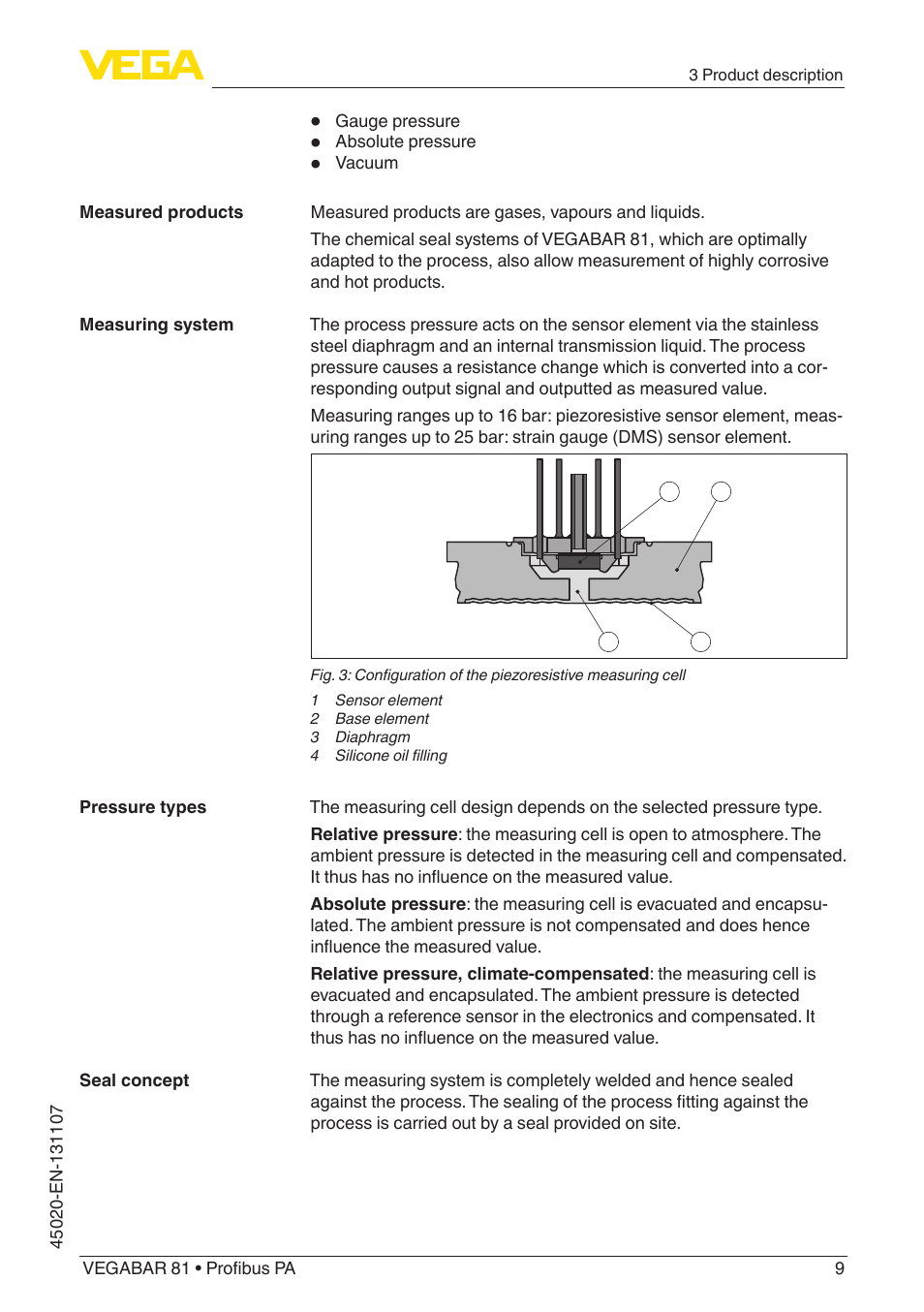 VEGA VEGABAR 81 Profibus PA - Operating Instructions User Manual | Page 9 / 84