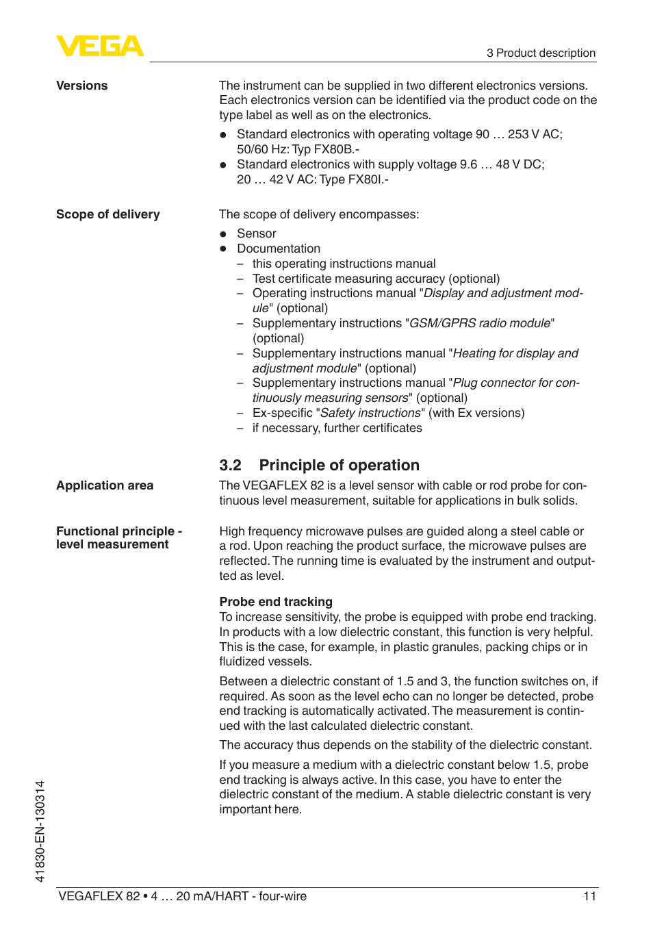 VEGA VEGAFLEX 82 4 … 20 mA_HART four-wire User Manual | Page 11 / 84