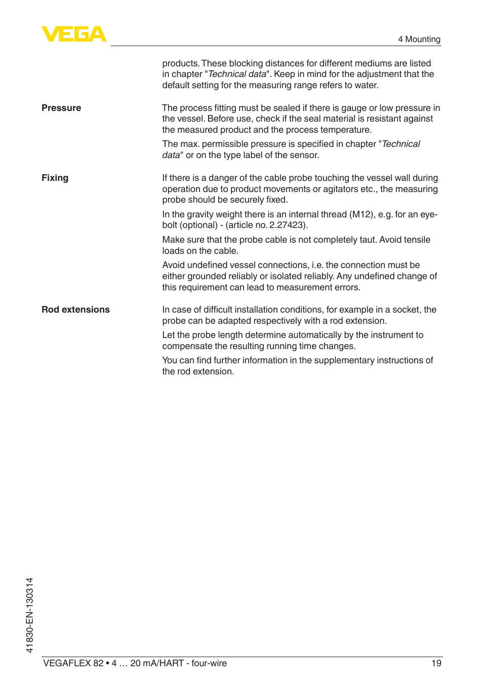 VEGA VEGAFLEX 82 4 … 20 mA_HART four-wire User Manual | Page 19 / 84