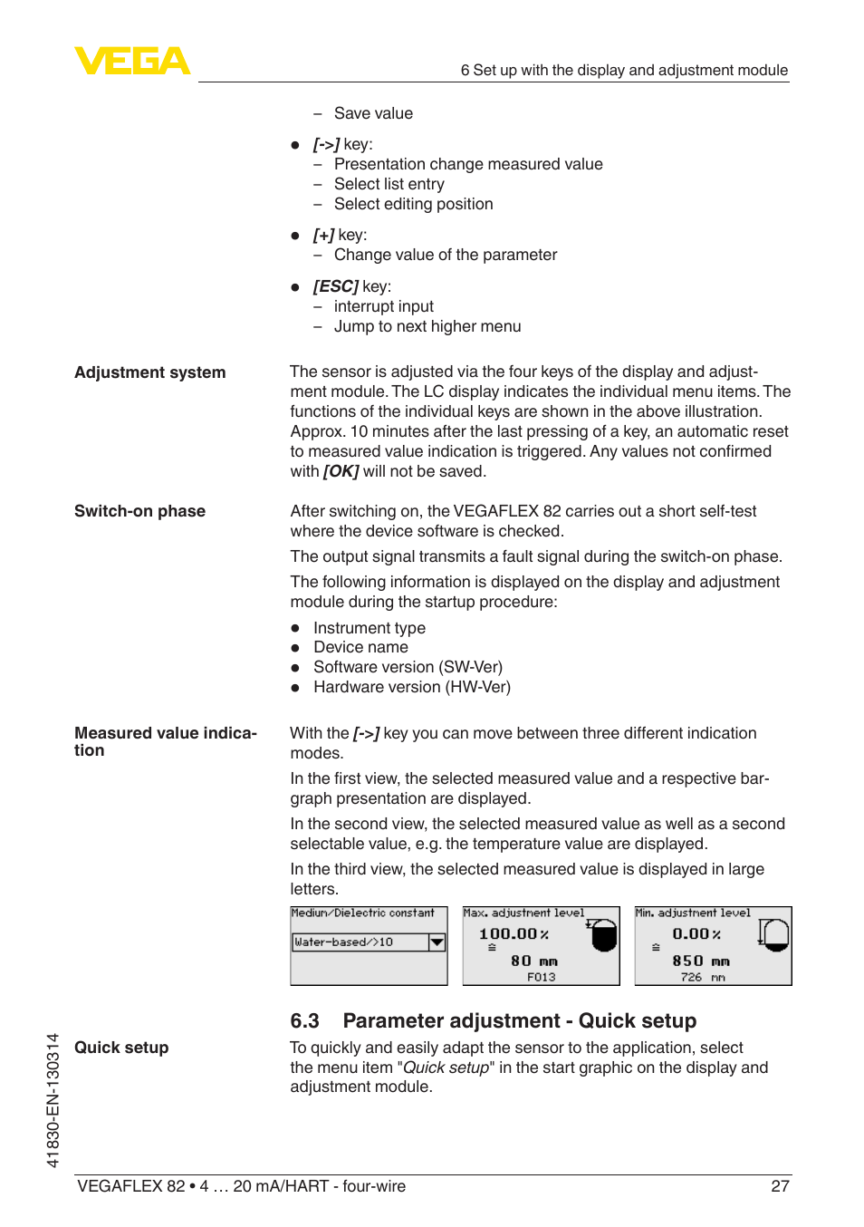 VEGA VEGAFLEX 82 4 … 20 mA_HART four-wire User Manual | Page 27 / 84
