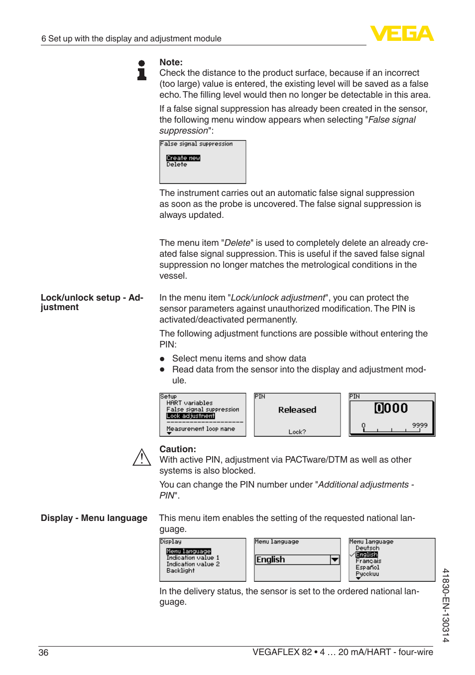 VEGA VEGAFLEX 82 4 … 20 mA_HART four-wire User Manual | Page 36 / 84