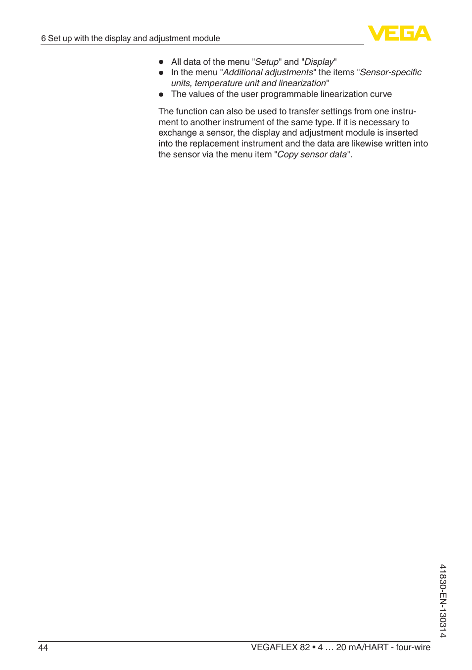 VEGA VEGAFLEX 82 4 … 20 mA_HART four-wire User Manual | Page 44 / 84