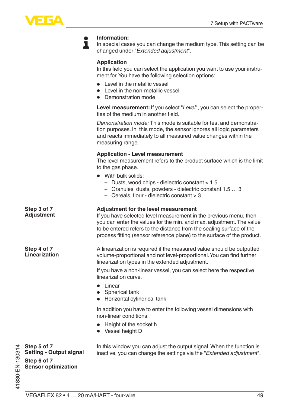 VEGA VEGAFLEX 82 4 … 20 mA_HART four-wire User Manual | Page 49 / 84