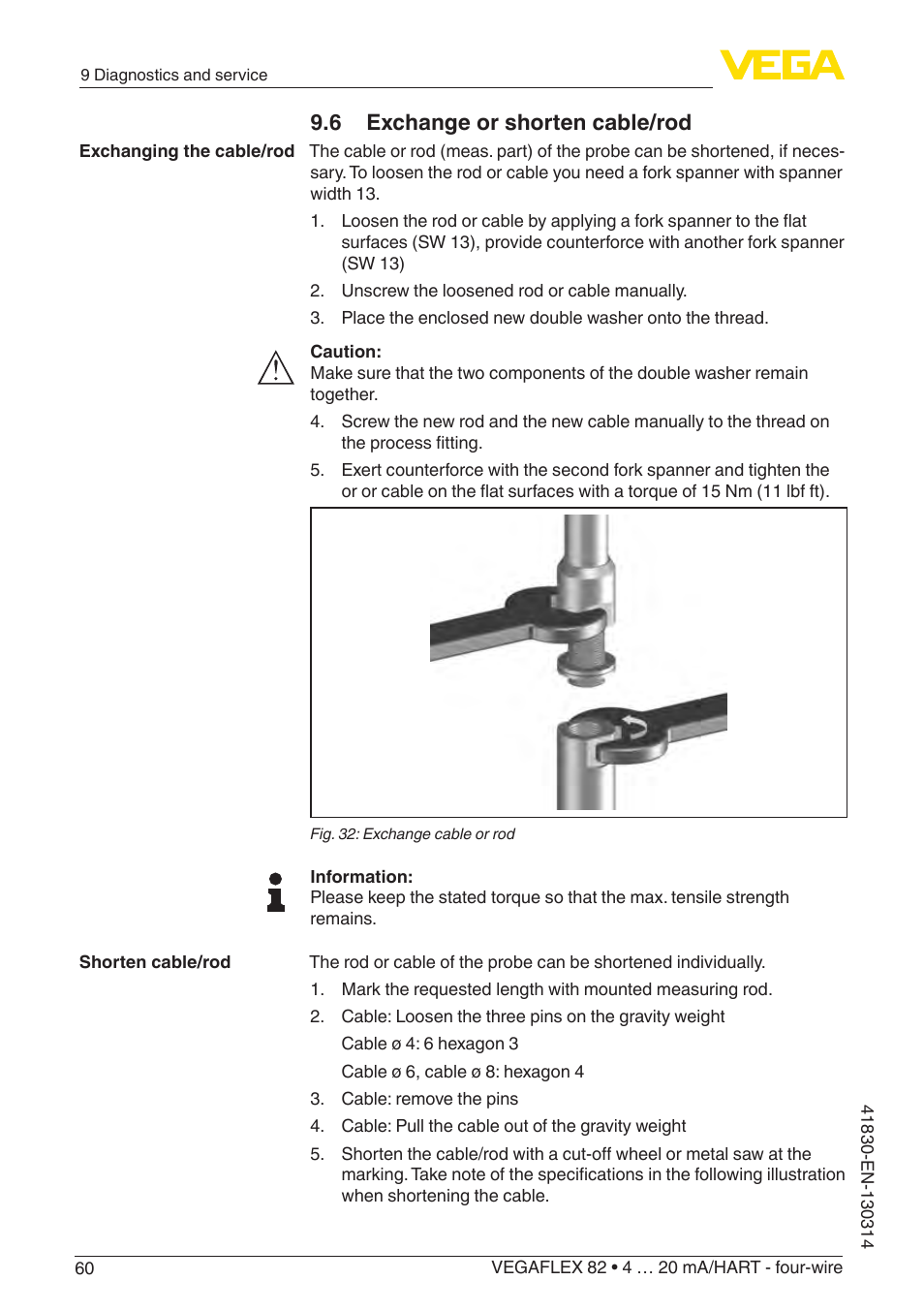 6 exchange or shorten cable/rod | VEGA VEGAFLEX 82 4 … 20 mA_HART four-wire User Manual | Page 60 / 84