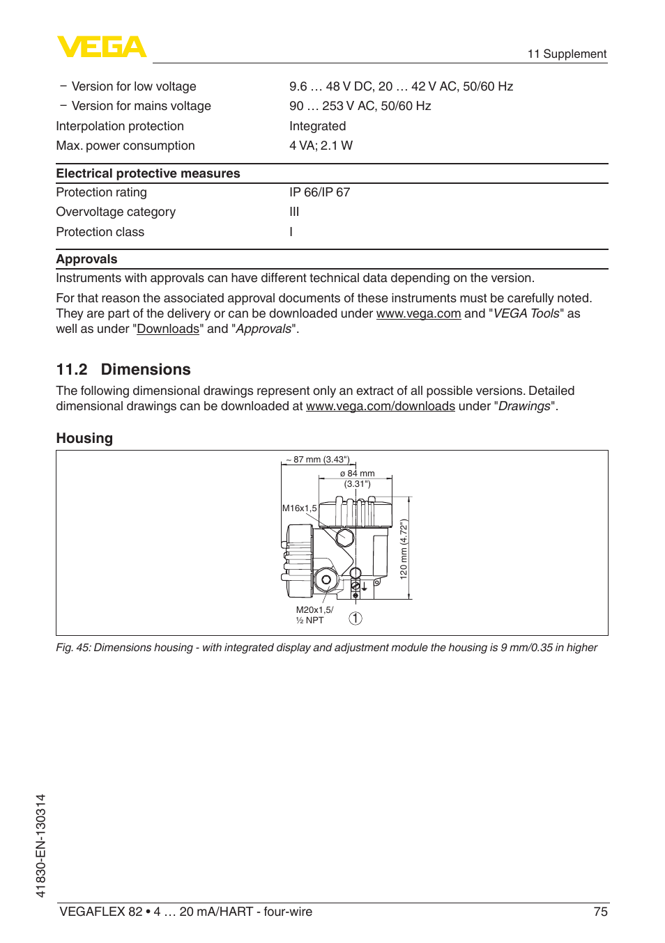 2 dimensions | VEGA VEGAFLEX 82 4 … 20 mA_HART four-wire User Manual | Page 75 / 84