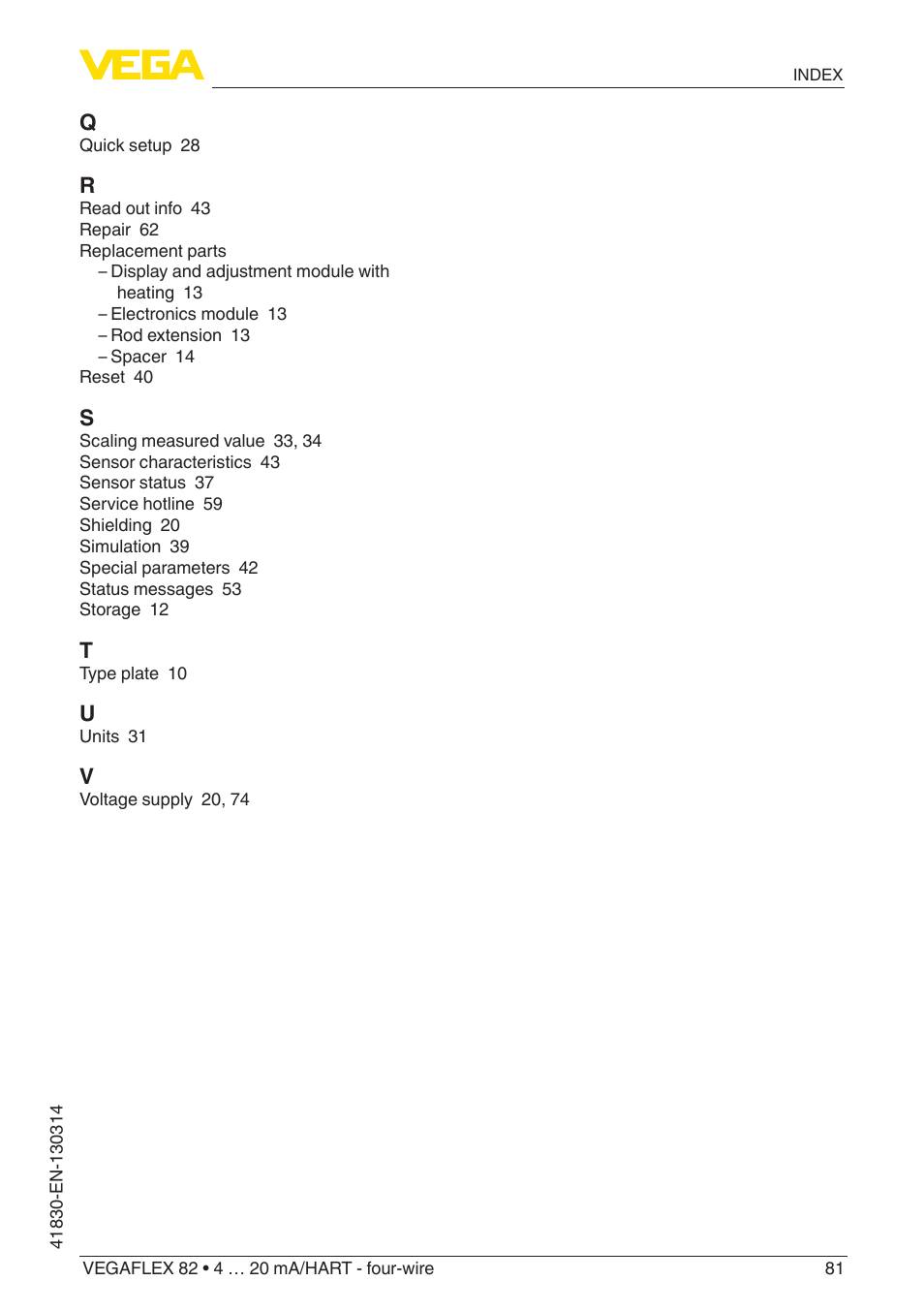 VEGA VEGAFLEX 82 4 … 20 mA_HART four-wire User Manual | Page 81 / 84