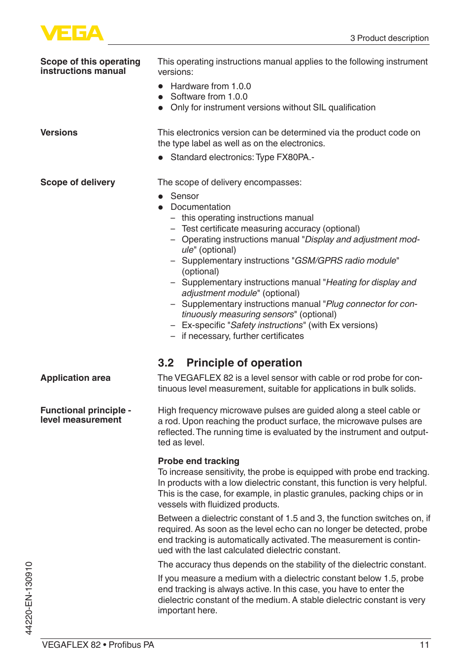 2 principle of operation | VEGA VEGAFLEX 82 Profibus PA User Manual | Page 11 / 100