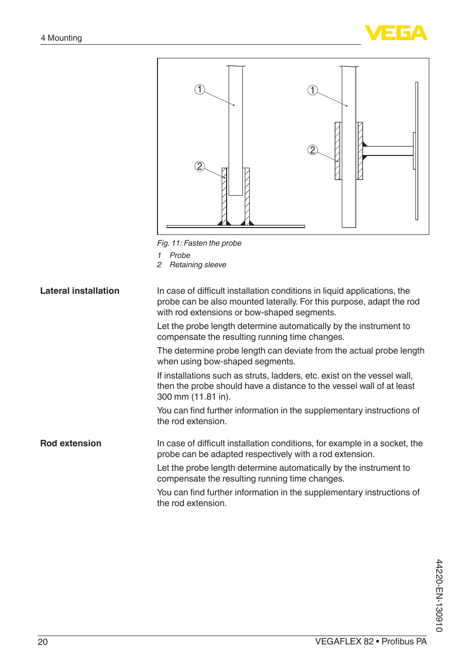 VEGA VEGAFLEX 82 Profibus PA User Manual | Page 20 / 100