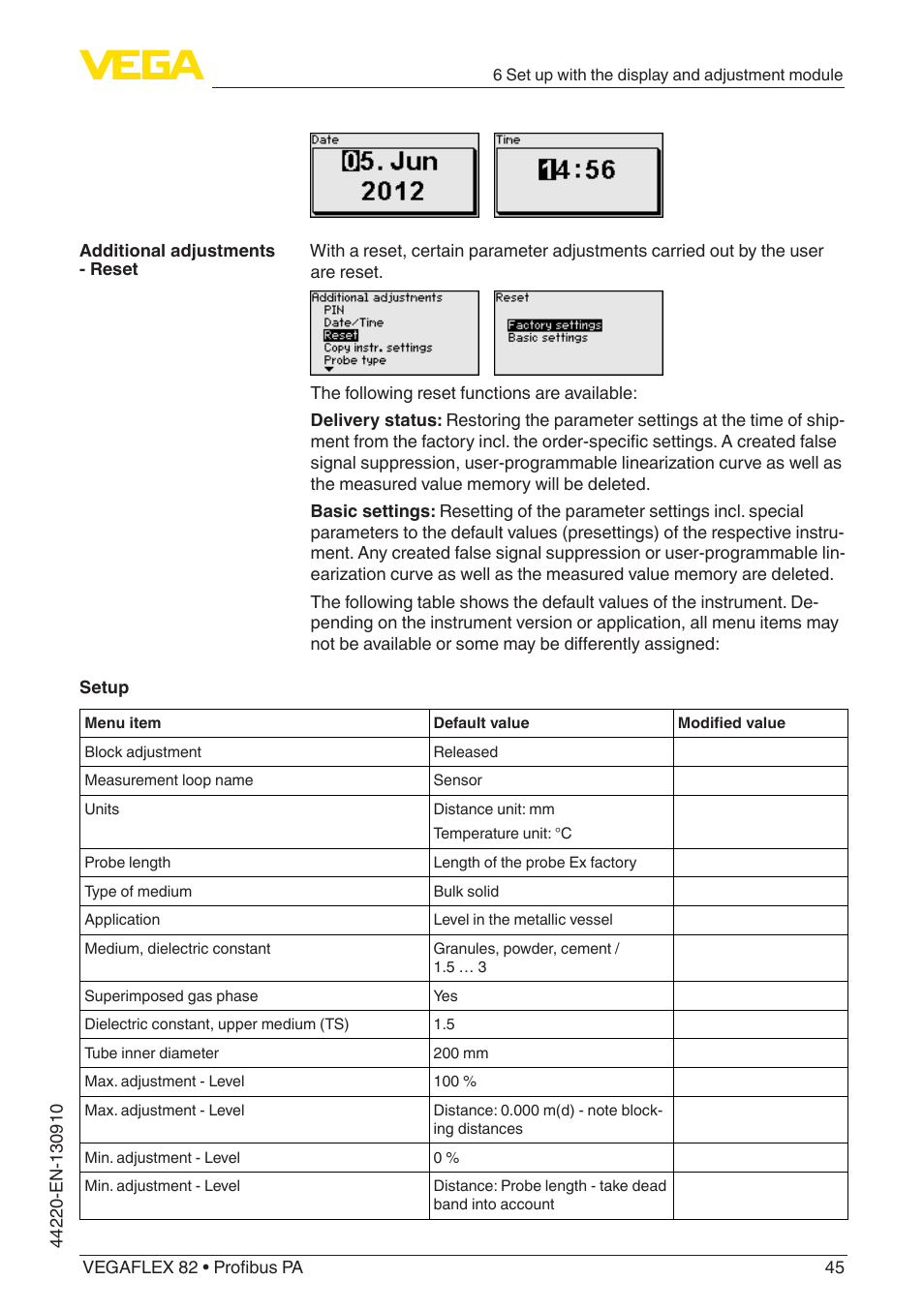 VEGA VEGAFLEX 82 Profibus PA User Manual | Page 45 / 100