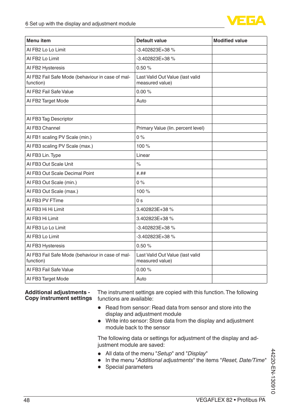 VEGA VEGAFLEX 82 Profibus PA User Manual | Page 48 / 100