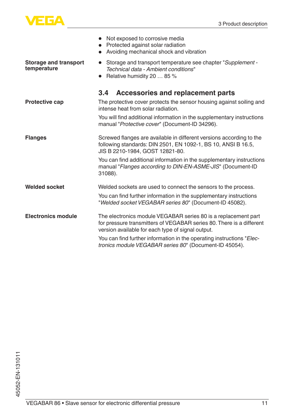 4 accessories and replacement parts | VEGA VEGABAR 86 Save sensor - Operating Instructions User Manual | Page 11 / 60