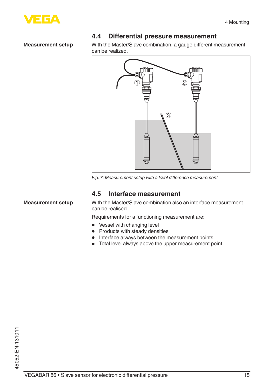 4 differential pressure measurement, 5 interface measurement | VEGA VEGABAR 86 Save sensor - Operating Instructions User Manual | Page 15 / 60