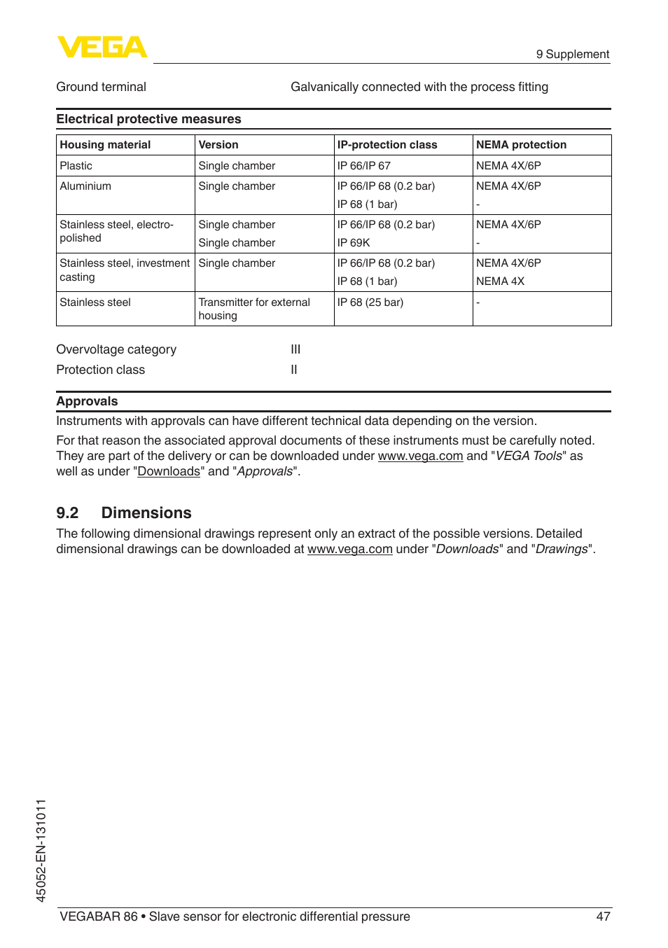 2 dimensions | VEGA VEGABAR 86 Save sensor - Operating Instructions User Manual | Page 47 / 60