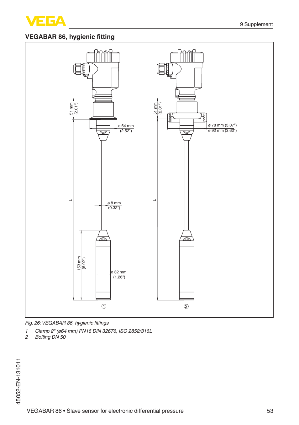 Vegabar 86, hygienic fitting | VEGA VEGABAR 86 Save sensor - Operating Instructions User Manual | Page 53 / 60