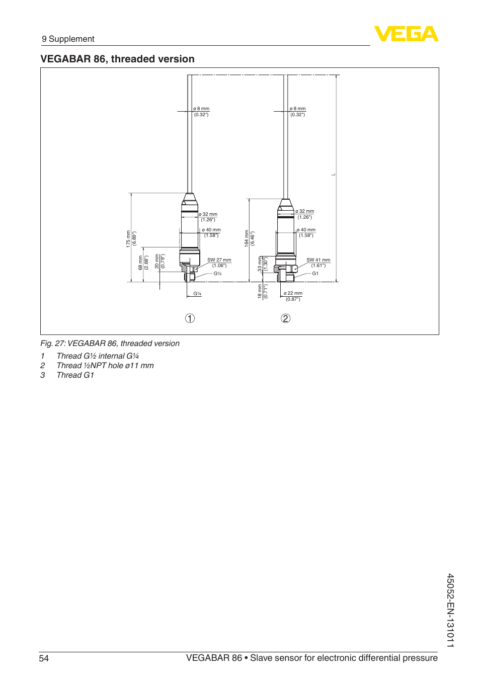 Vegabar 86, threaded version, 9 supplement | VEGA VEGABAR 86 Save sensor - Operating Instructions User Manual | Page 54 / 60