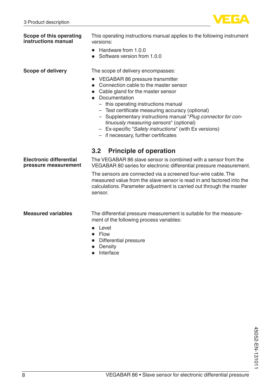 2 principle of operation | VEGA VEGABAR 86 Save sensor - Operating Instructions User Manual | Page 8 / 60